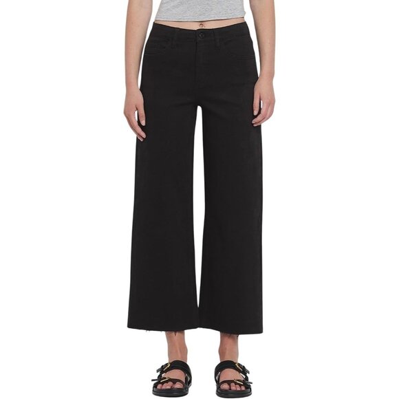 Women's High-Rise Crop Wide Leg Jeans Black Cotton Spandex Casual